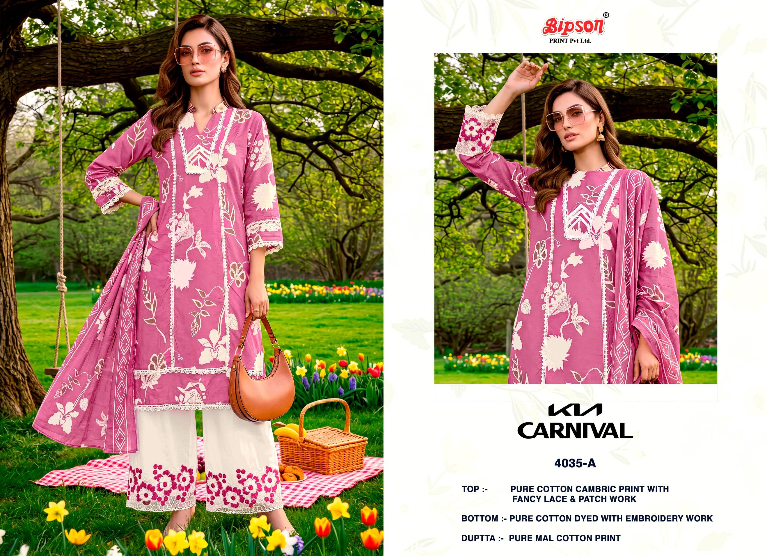 KIA CARNIVAL - 4035 Series By BIPSON PRINTS Stylish Beautiful Colourful Pure Cotton Cambric Dresses At Wholesale Price